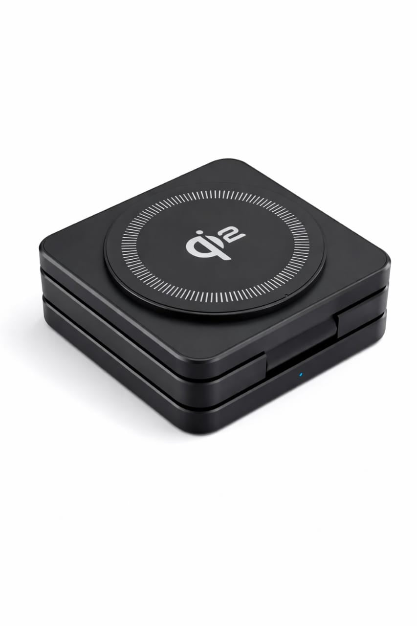 Chargeur Sans Fil Pliable 3-en-1 Qi2 – Ultra Compact, Charge Rapide 15W, Design Élégant & Portable